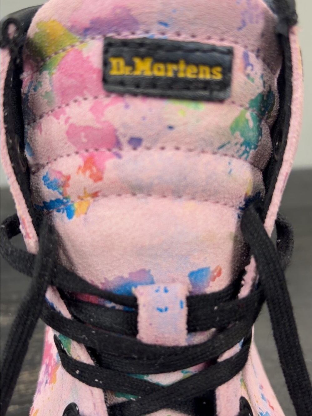 Dr. Martens Pink Paint-Splash Lace-Up Boots - Picture 4 of 6